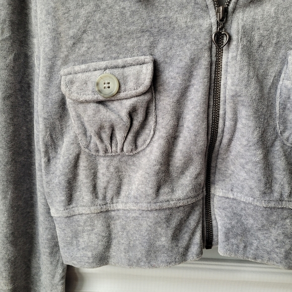 Vintage Y2K Gray Velour/Velvet Zip up Cropped Hoodie Jacket Arizona Large - Picture 5 of 14